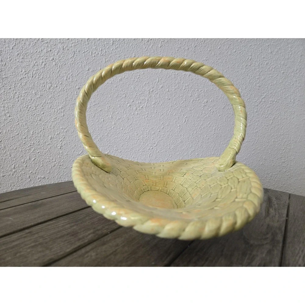 Vintage Atlantic Mold Ceramic Hand Painted Basket  Spring Easter Centerpiece